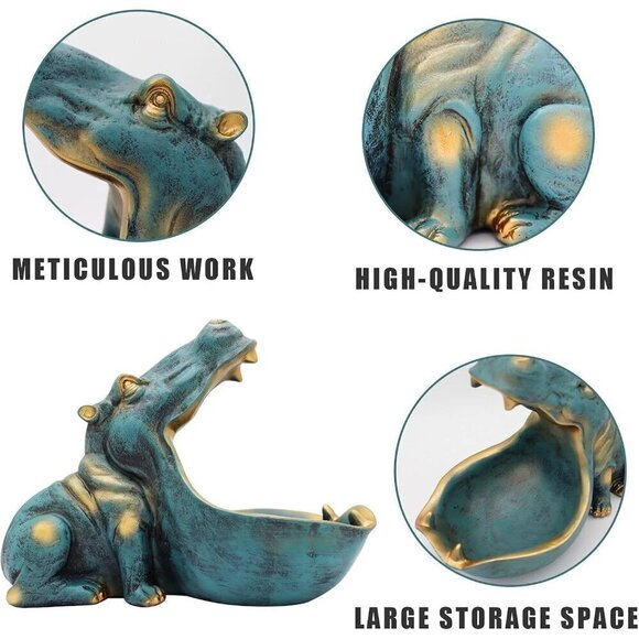 Hippo Statue Home Resin Hippopotamus Figurine Fun Candy Dish Sundries Container - Picture 6 of 12